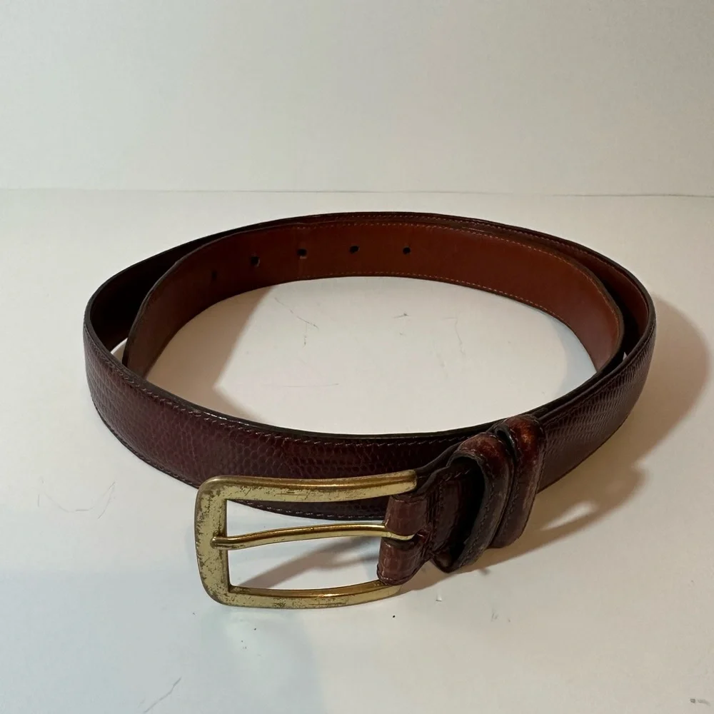 Vintage Lloyd's Brown Lizard Grain Leather Belt Solid Brass Buckle Size 40